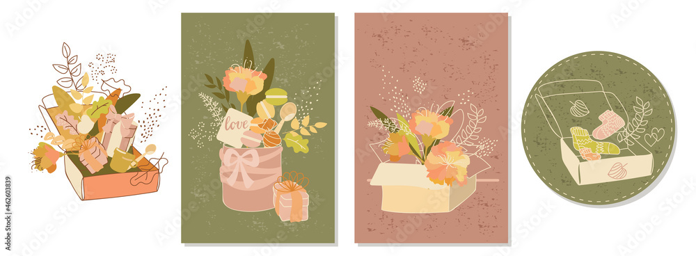 Gift set. Vector illustration in doodle style for greeting cards, invitations, posters.