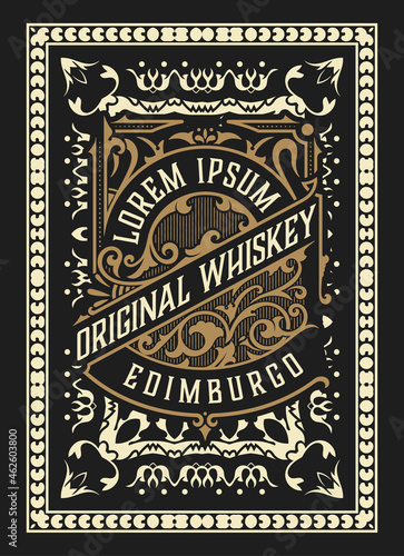 Whiskey label with old frames