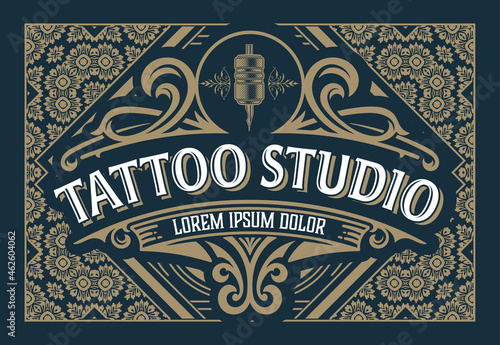 Tattoo logo with vintage ornaments. Layered