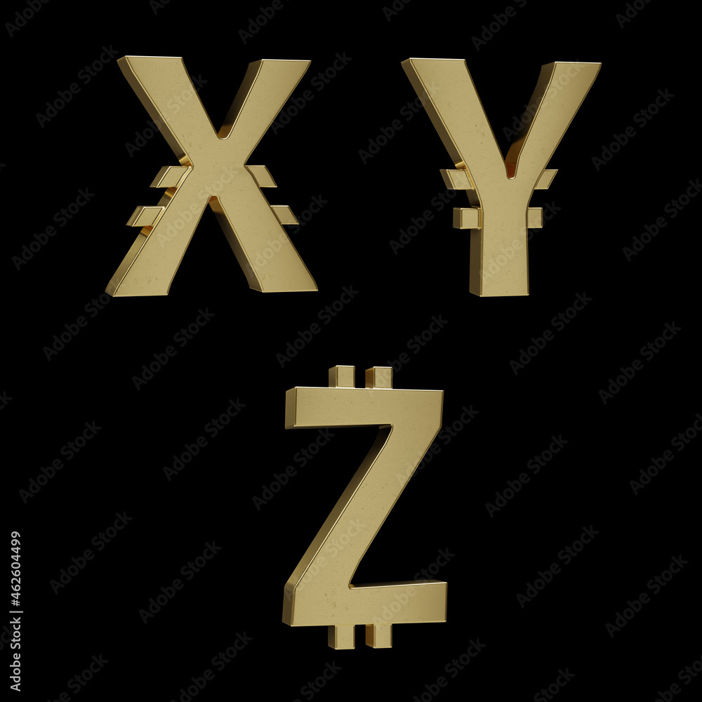 Obraz premium Golden metal Bitcoin alphabet - letters X-Z