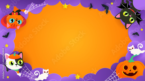 Happy Halloween Background Vector illustration. Cute cats in halloween costume