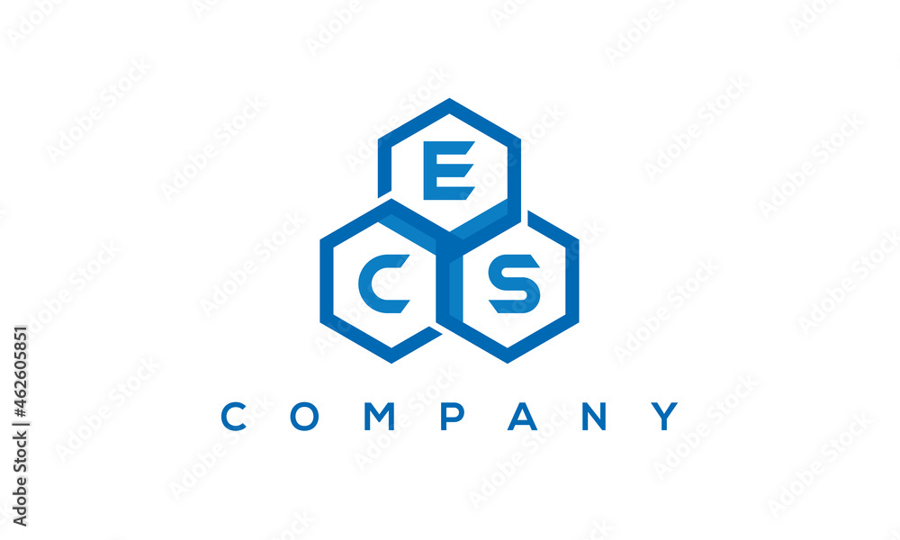 ECS three letters creative polygon hexagon logo	