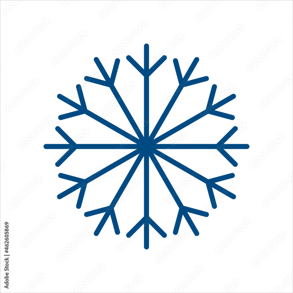 Snowflake vector line icon. Svg sign of blue snowflake for xmas symbol, new year decoration, Christmas web banner. Linear ice or snow emblem. Festive Winter season logotype. Minimalist illustration.