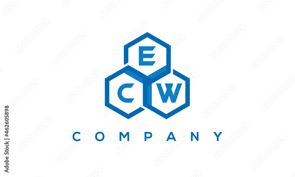 ECW three letters creative polygon hexagon logo	
