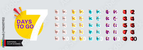 Mega set Number of days left in modern flat style with additional color schemes for sale, and promotion.