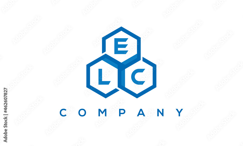 ELC three letters creative polygon hexagon logo	