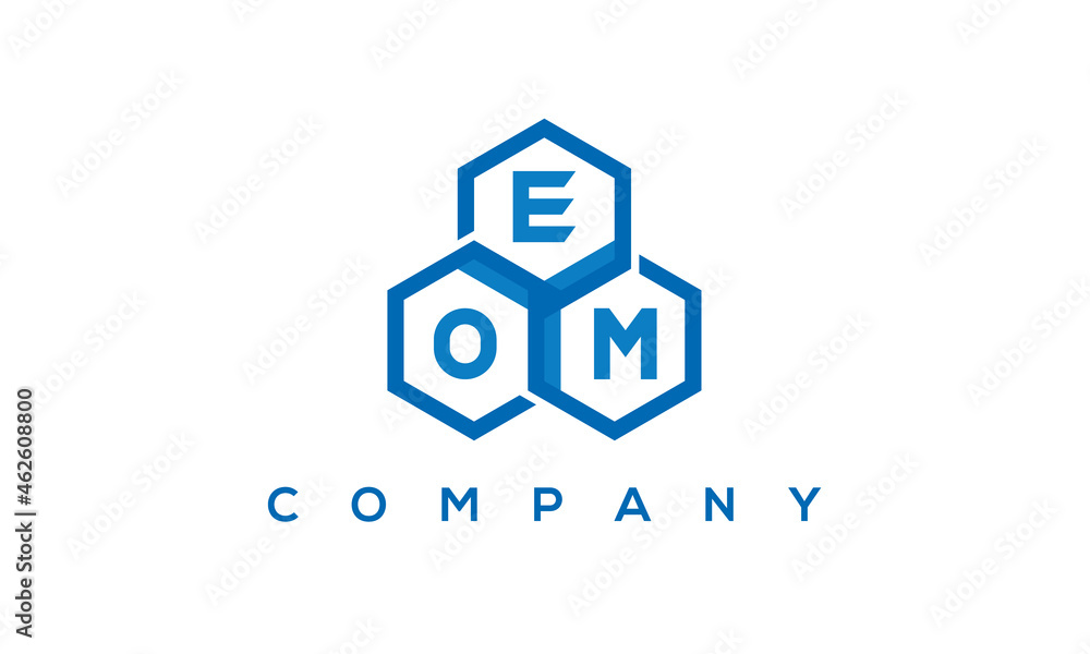 EOM three letters creative polygon hexagon logo	