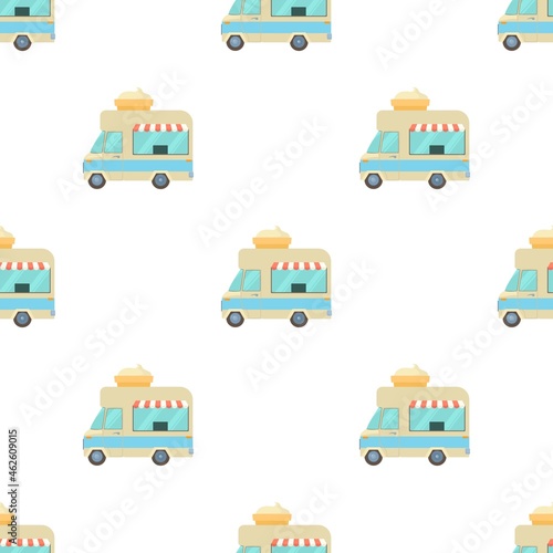 Mobile shop truck with big ice cream cup pattern seamless background texture repeat wallpaper geometric vector