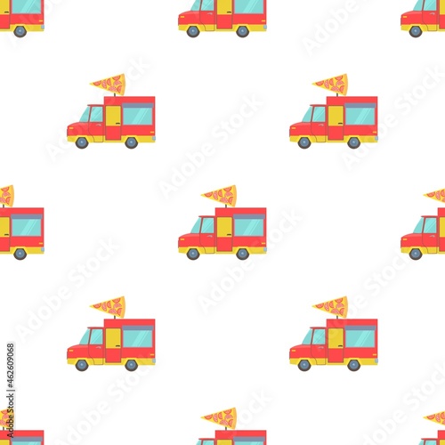 Food truck with slice of pizza pattern seamless background texture repeat wallpaper geometric vector