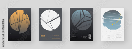 Abstract set Placards, Posters, Flyers, Banner Designs, Blank, Document. Colorful illustration on vertical A4 format. Original geometric shapes composition. Decorative minimal backdrop.