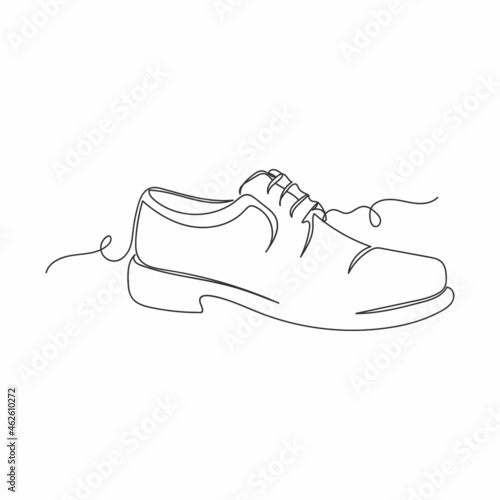Continuous one line drawing of mens shoes in silhouette on a white background. Linear stylized.