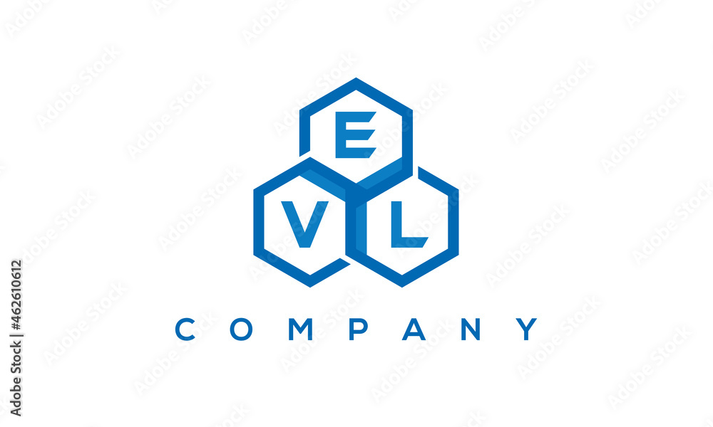 EVL three letters creative polygon hexagon logo