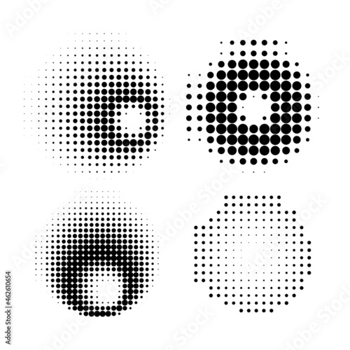 Halftone circles, halftone dot pattern texture set on white background photo