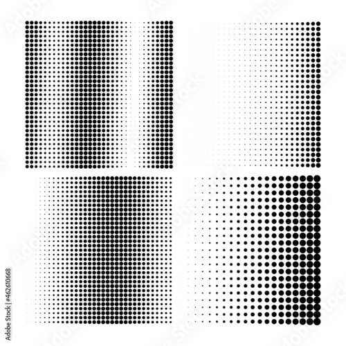 Halftone circles, halftone dot pattern texture set on white background