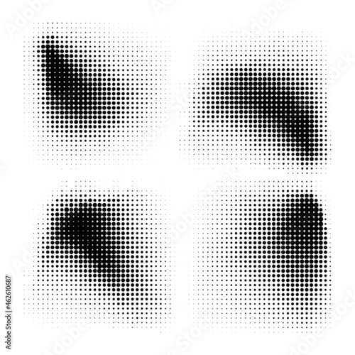 Halftone circles, halftone dot pattern texture set on white background