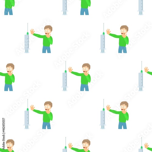 Trypanophobia concept. Cartoon illustration of a man suffering from the fear of injections