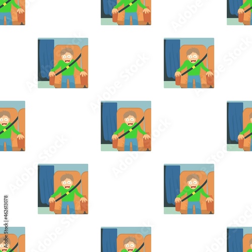 Aerophobia concept. Cartoon illustration of a man suffering from the fear flying on an airplane