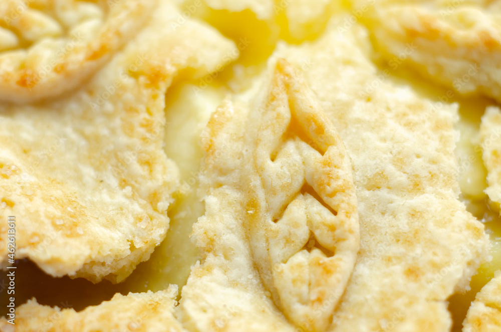 Traditional apple pie, Bramley apple filling in shortcrust pastry, topped with demerara sugar glaze Traditional apple pie, Bramley apple filling in shortcrust pastry, topped with demerara sugar glaze