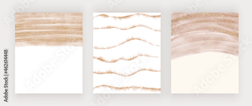 Rose gold brush stroke watercolor splashes with glitter texture
 