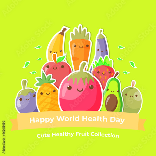 Fototapeta Naklejka Na Ścianę i Meble -  world healthy day illustration with cute fruit character