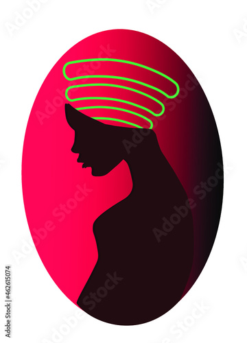 thinking woman looking at the floor .  logo design. Woman with headless face made in side profile