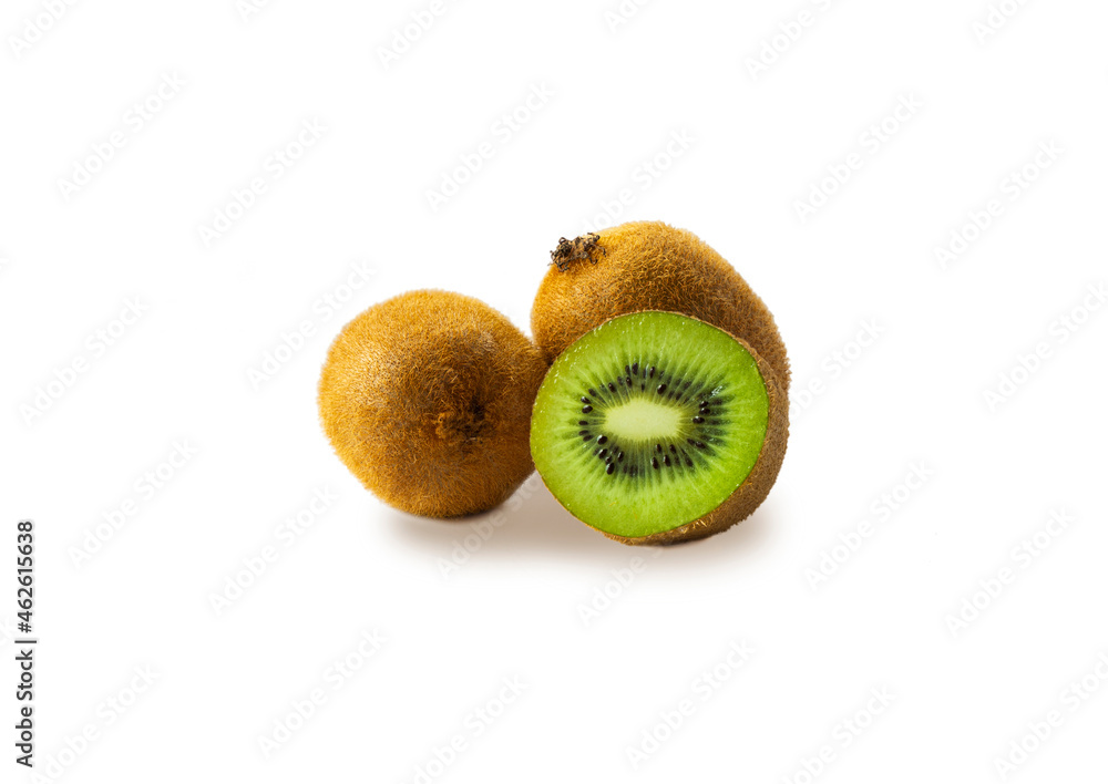 Kiwi fruit and slice isolated on white background. Tropical fruits on white. Kiwi with copy space for text. Kiwi fruit and slice isolated on white background. Tropical fruits on white. Kiwi with copy space for text.