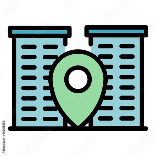 City building location icon. Outline city building location vector icon color flat isolated