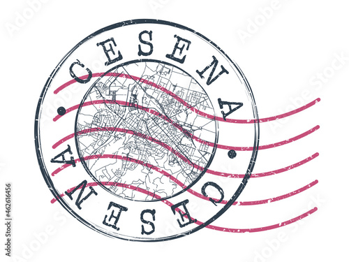 Cesena, Province of Forlì-Cesena, Italy Stamp Map Postal. Silhouette Seal Roads and Streets. Passport Round Design. Vector Icon. Design Retro Travel National Symbol.