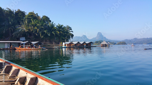 Floating bungalows on National lake in Thailand
