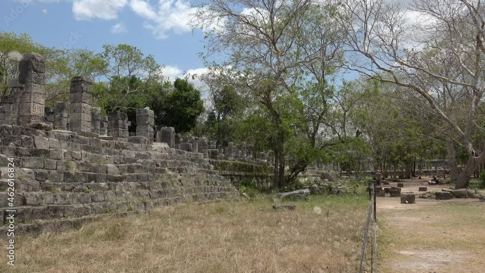 Seiba fluff is wind dispersing near the Group of the Thousand Columns in Chichen Itza. Yucatan, Mexico Seiba fluff is wind dispersing near the Group of the Thousand Columns in Chichen Itza. Yucatan, Mexico