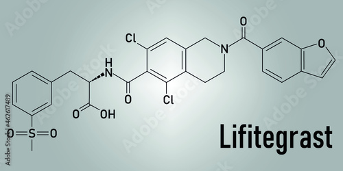 Lifitegrast drug molecule. Used in the treatment of keratoconjunctivitis sicca. Skeletal formula.
