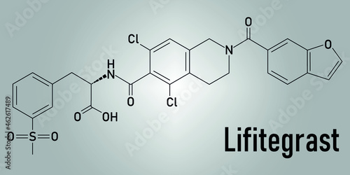 Lifitegrast drug molecule. Used in the treatment of keratoconjunctivitis sicca. Skeletal formula. photo