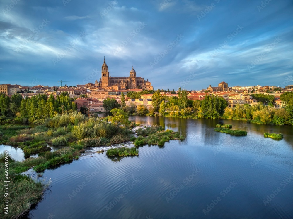 View of the Salamanca cathedral reflected in the Tormes river
