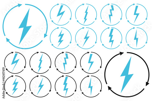 Renewable energy icons, graphic design template, lightning bolt. Set alternative power signs, vector illustration