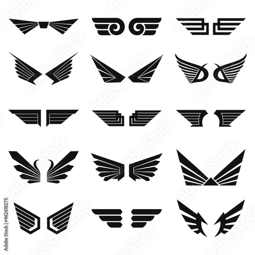 various shapes monocrome wings logo with an abstract style, adding inspiration in making a logo by combining several design elements