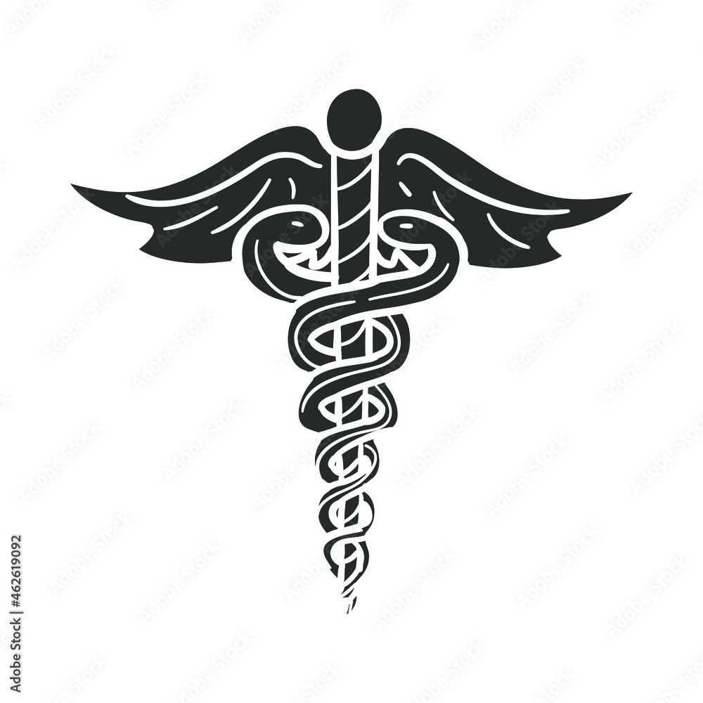 Medicine Icon Silhouette Illustration. Caduceus Vector Graphic Pictogram Symbol Clip Art. Doodle Sketch Black Sign Medicine Icon Silhouette Illustration. Caduceus Vector Graphic Pictogram Symbol Clip Art. Doodle Sketch Black Sign
