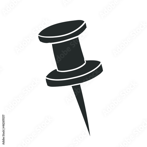 Push Pin Icon Silhouette Illustration. Office Tools Vector Graphic Pictogram Symbol Clip Art. Doodle Sketch Black Sign.