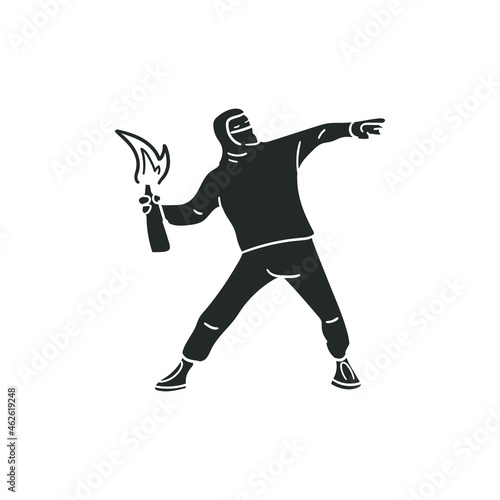 Protester Icon Silhouette Illustration. Riot Manifestation Vector Graphic Pictogram Symbol Clip Art. Doodle Sketch Black Sign.