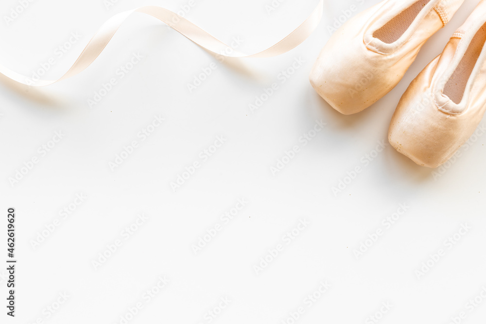 Pastel beige ballet pointe shoes or slippers with ribbon Pastel beige ballet pointe shoes or slippers with ribbon