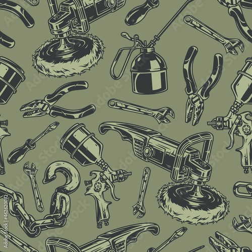 Blue collar worker tools seamless pattern