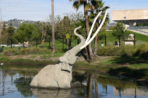  A Mammoth Display Showing a Mammoth Sinking in a Tar Pit photo