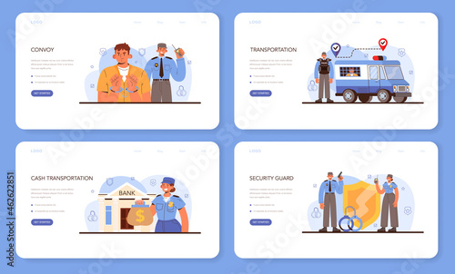 Convoy web banner or landing page set. Transportation of a criminal