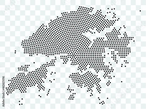 Abstract black map of Hong Kong - planet dots planet, isolated on transparent background.Vector eps 10
