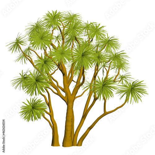 Brown tree with green leaves isolated on white background. 3D. Vector illustration © German Ovchinnikov