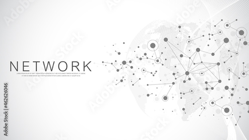 Global network connection concept. Social network communication in the global business. Big data visualization. Internet technology. Vector illustration.
