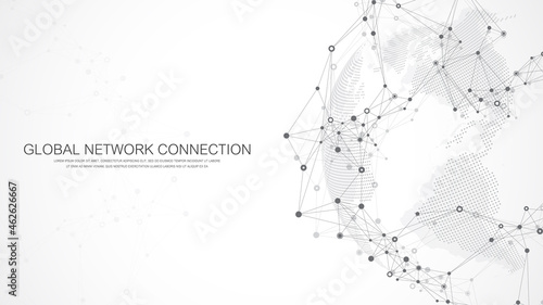 Global network connection concept. Social network communication in the global business. Big data visualization. Internet technology. Vector illustration. photo