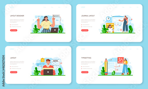 Layout designer web banner or landing page set. Magazine or newspaper