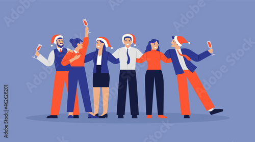 Christmas business party people team hug together