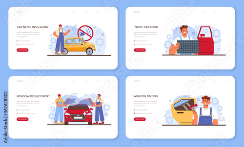 Car repair service web banner or landing page set. Automobile sound