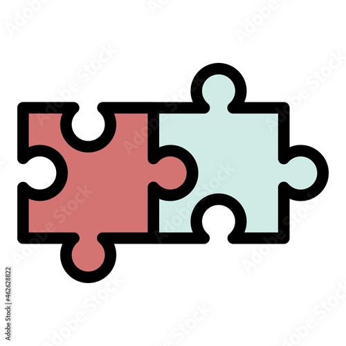 Two connected puzzles icon. Outline two connected puzzles vector icon color flat isolated